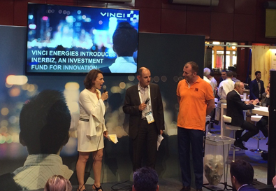 Lors de l’annonce, sur Vivatech 2016, de la création d’Inerbiz (en blanc, Lydia Babaci-Victor)