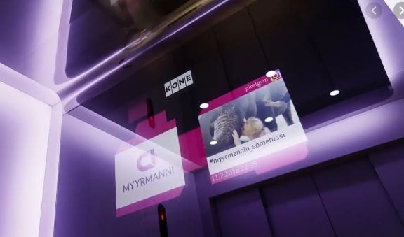 « L’ascenseur social » inventé en collaboration avec Koné et Citycon est situé au centre commercial Myyrmanni, à Vantaa en Finlande.© Koné